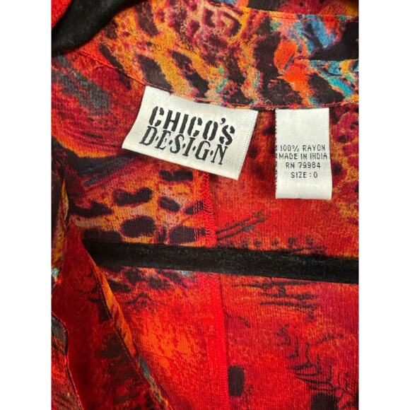 VTG Chico's Sheer Long Tunic Top Womens Size 0 US S Red Button Harvest Fall - Picture 3 of 9